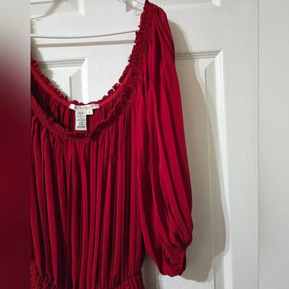 Max Studio Red Off-Shoulder Plisse Mini Dress, Puff Sleeves, Drop Waist, EUC! - Picture 8 of 9